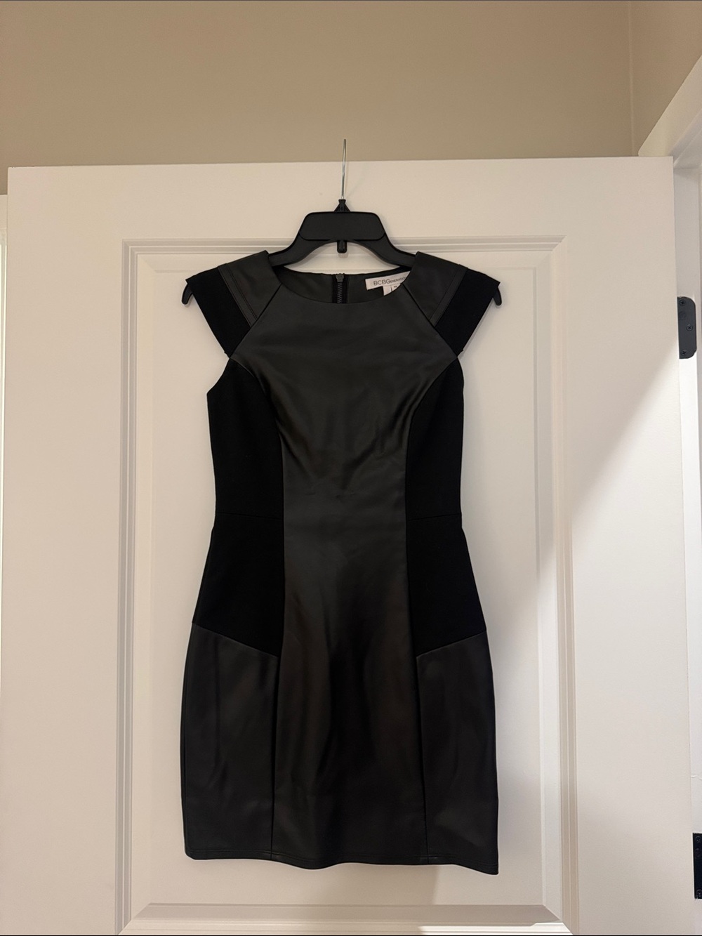 BCBGeneration Black Faux Leather Panel Mini Dress